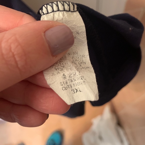 Navy button up tie top - Picture 2 of 2